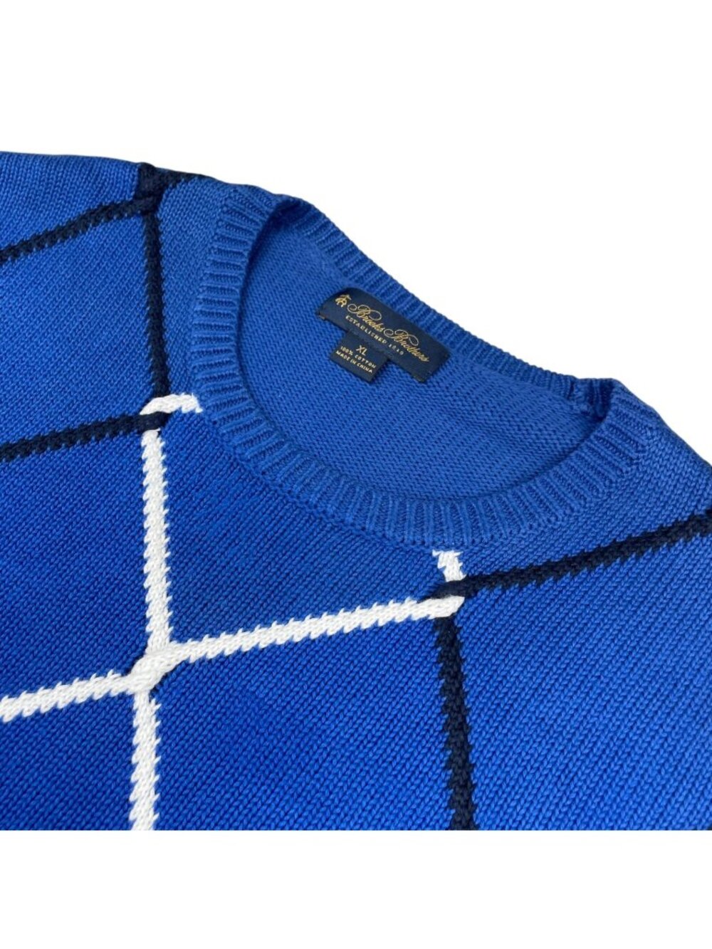 Brooks Brothers Men’s 100% Cotton Textured Knit Sweater Blue Argyle • XL